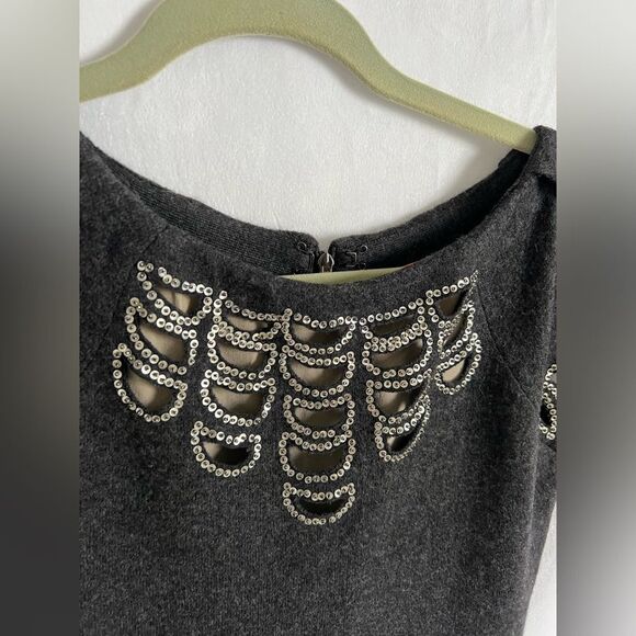 Tory Burch charcoal gray sequined wool dress with nude sheer slip lining size S - Picture 3 of 10
